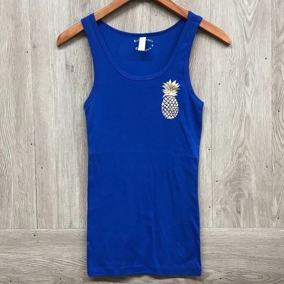 Blue Fitted Tank Top With Gold Pineapple BB322 - Picture 1 of 4